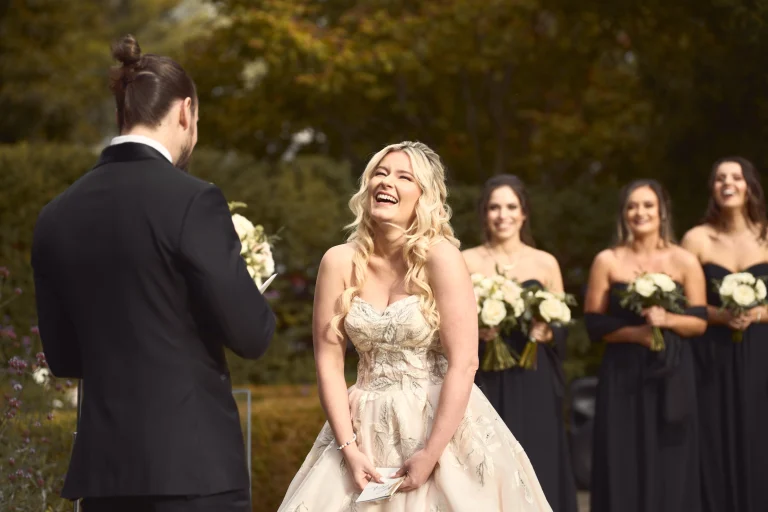 Bride and groom during an outdoor wedding ceremony in Toronto 768x512