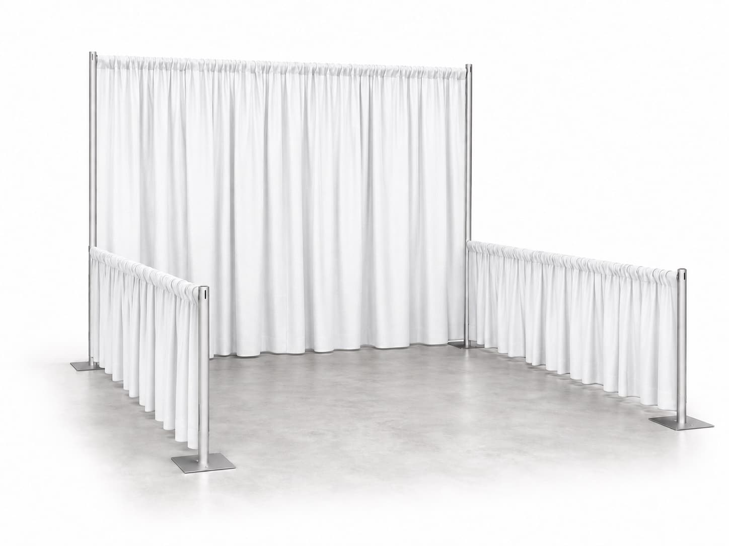 10 by 10 foot booth with pipe and drape back wall and side rails