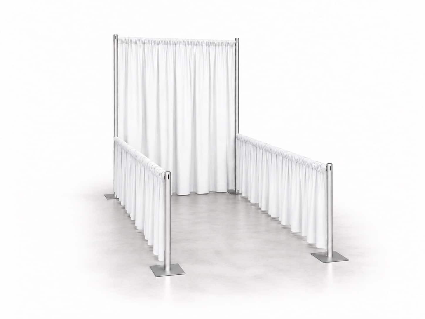 5 by 10 foot half booth with pipe and drape back wall and side rails
